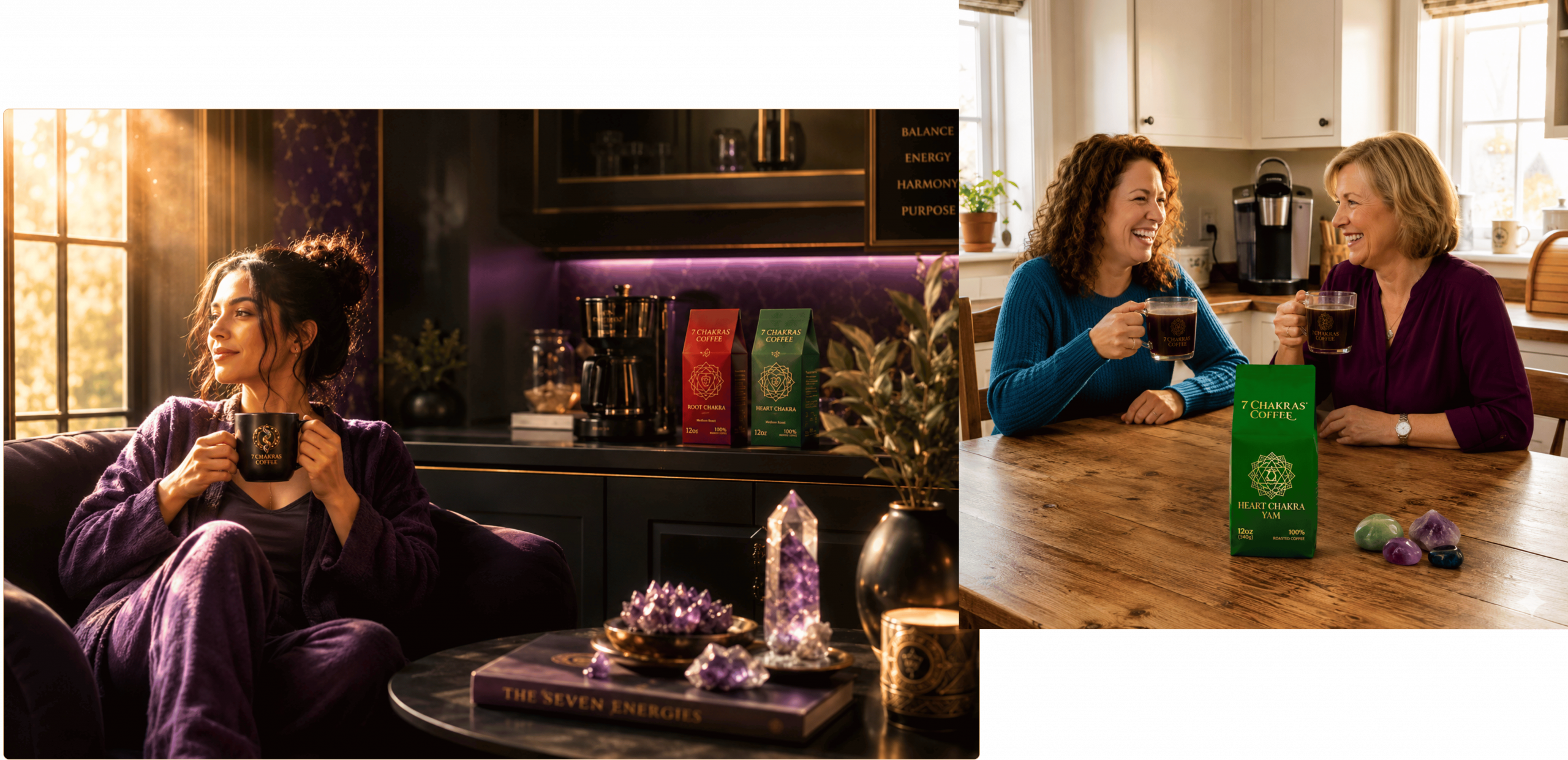 Two women drinking 7 Chakras Coffee